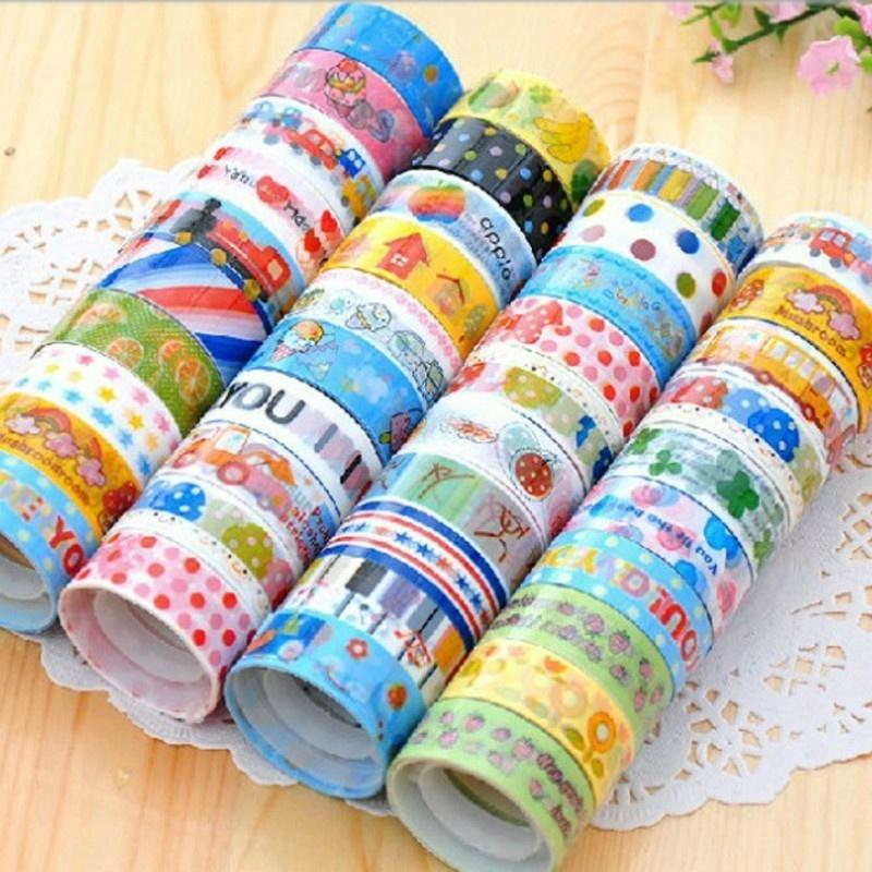 10 Pcs/lot Korean Version of Cute Cartoon Tape Trumpet Colored Adornment Tape DIY Color Tapes Many Mixed Delivery