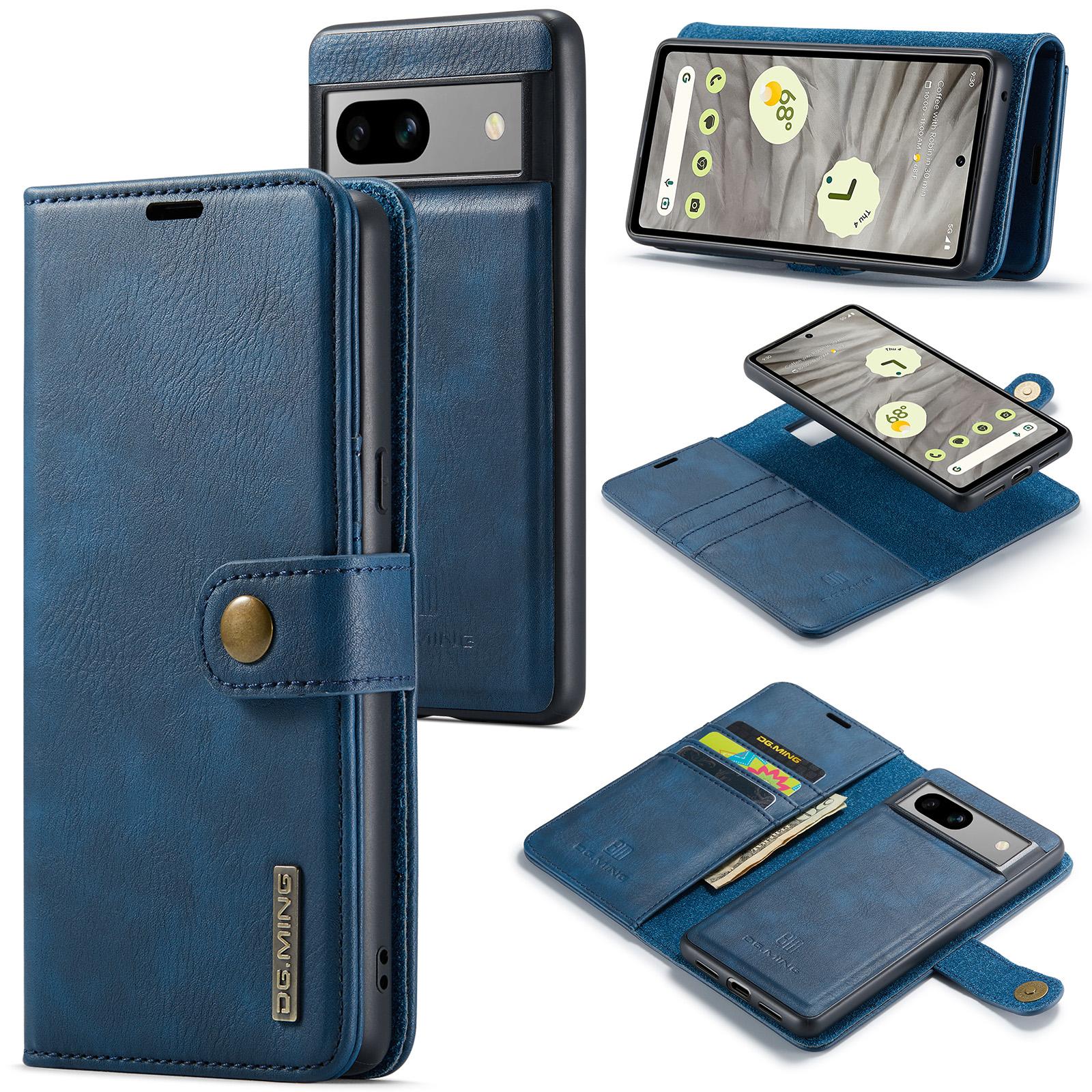 

DG.MING for Google Pixel 8a Case Removable 2 in 1 Split Leather Folio Phone Cover Blue
