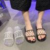 Indoor Home Trendy One-word Flat Shoes Fashionable High-value Crystal Cool Slippers Women's 2025 Summer and Autumn New Models