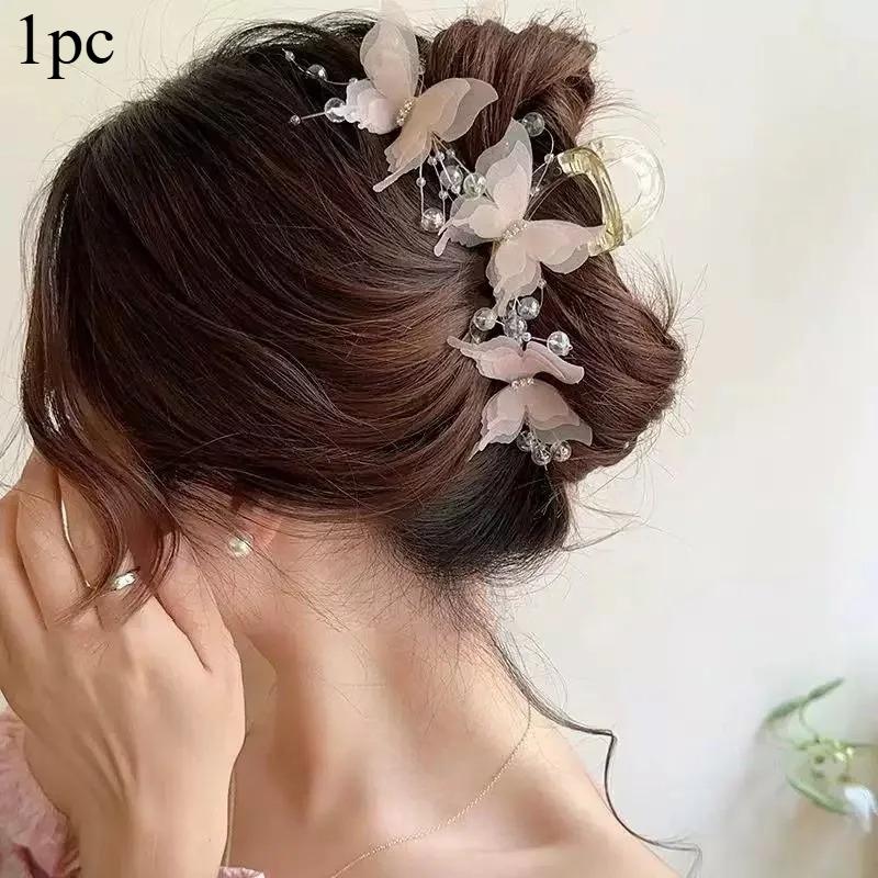 Pinza per Capelli a Forma di Farfalla con Perline Grande Antiscivolo Accessori per Capelli per Capelli Spessi Donna Quotidiano Festa Disponibile in 3 Colori