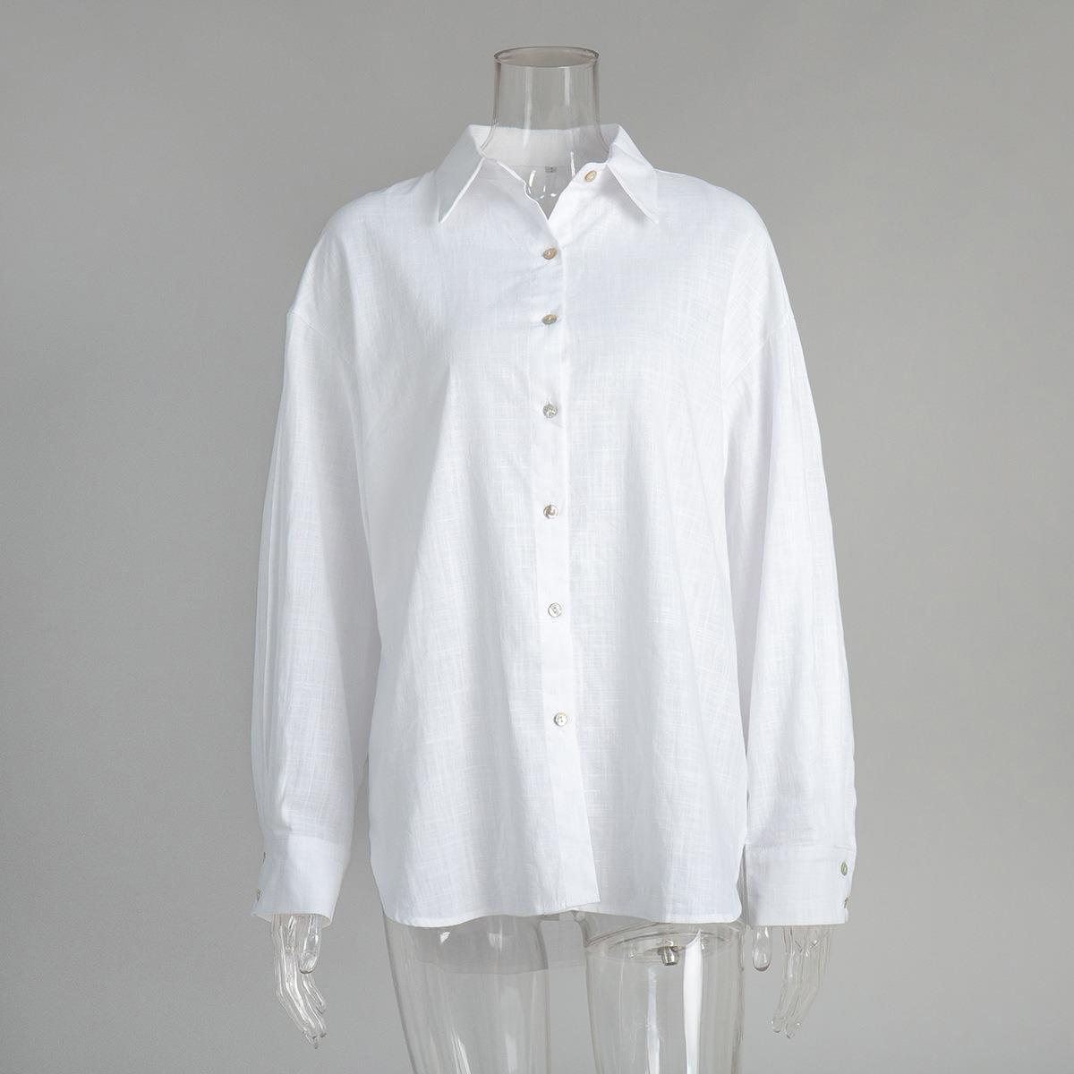 

Spring Summer Loose Solid Casual Shirt for Women, Lazy Style Simple Fashion Versatile Blouse for Crossborder Outfits S белый