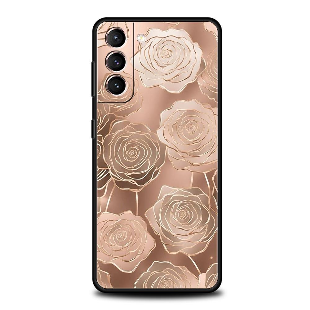 Beautiful Rose gold art Phone Case For Samsung Galaxy S24 S23 S22 S20 Ultra S21 FE 5G S10 S9 Plus S10E S8 Soft Silicone Cover