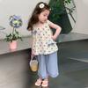 Summer Girls Cotton Polka Dot Bow Vest And Wide Leg Pants Two Piece Set