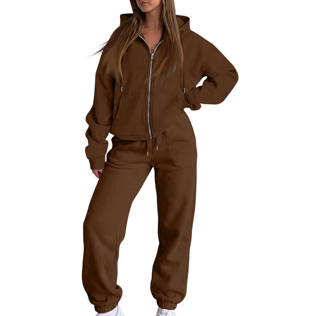 Damen Freizeit Kapuzenpullover Jacke Set für Herbst Winter, Bequemes Mode Outfit
