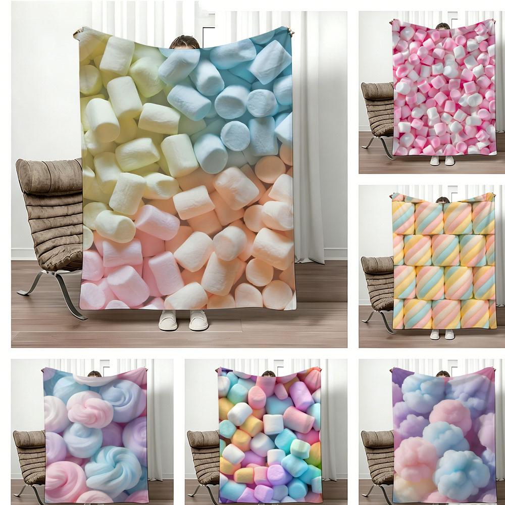 Pastel Marshmallow Dessert Throw Lightweight Flannel Blanket Soft Skin-Friendly For Summer Cooling