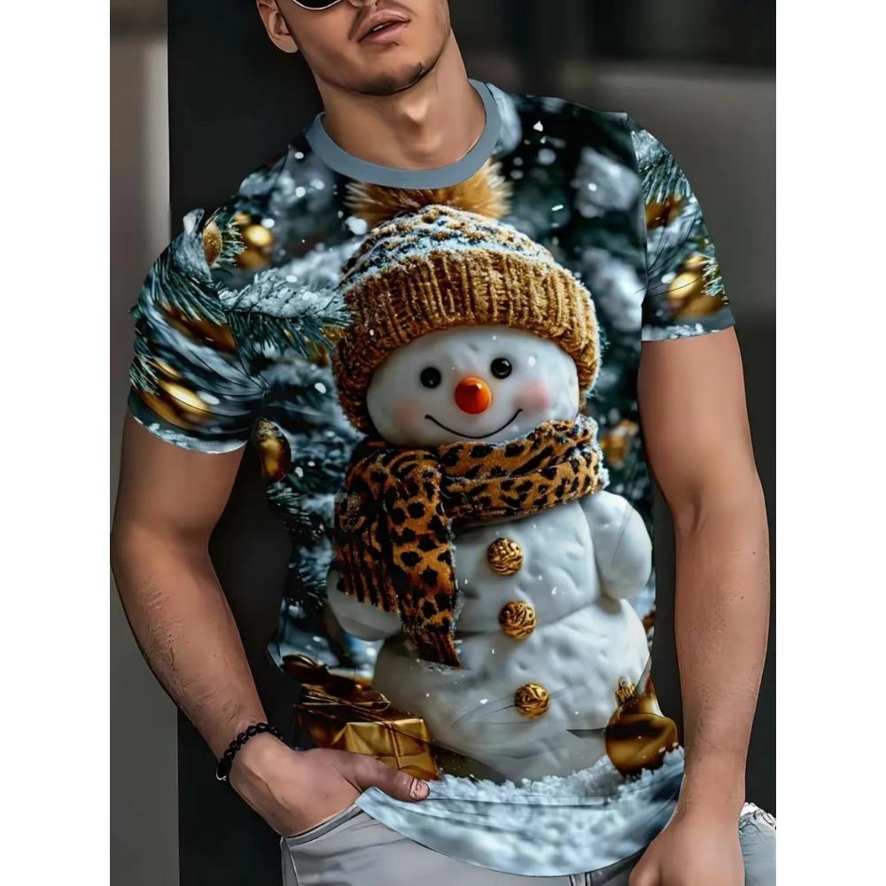 Summer Men's Fashionable Short Sleeved Casual Loose Comfortable Daily 3D Digital Color Printed Round Neck Top T-shirt