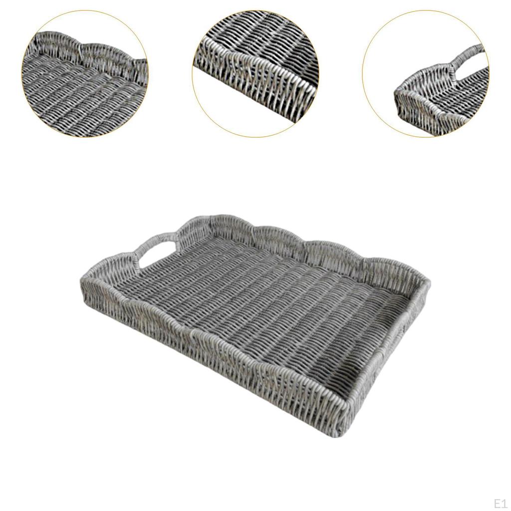 Hand Woven Serving Tray Rectangular Imitation Rattan Bread Basket for