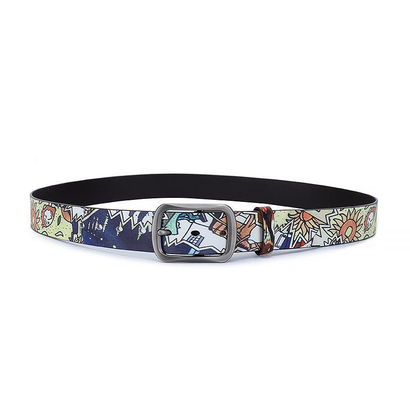 Trendy Printed Graffiti Leather Belts for Foreign Trends, Fashionable and Personalized Belts for Men and Women