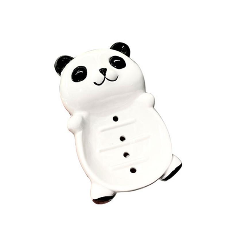 Cute Panda Soap Dish Hotel Wash Desk Drain Fertilizer Soap Dish Ceramic Storage Decor Bathroom Accessories Home Decoration Art