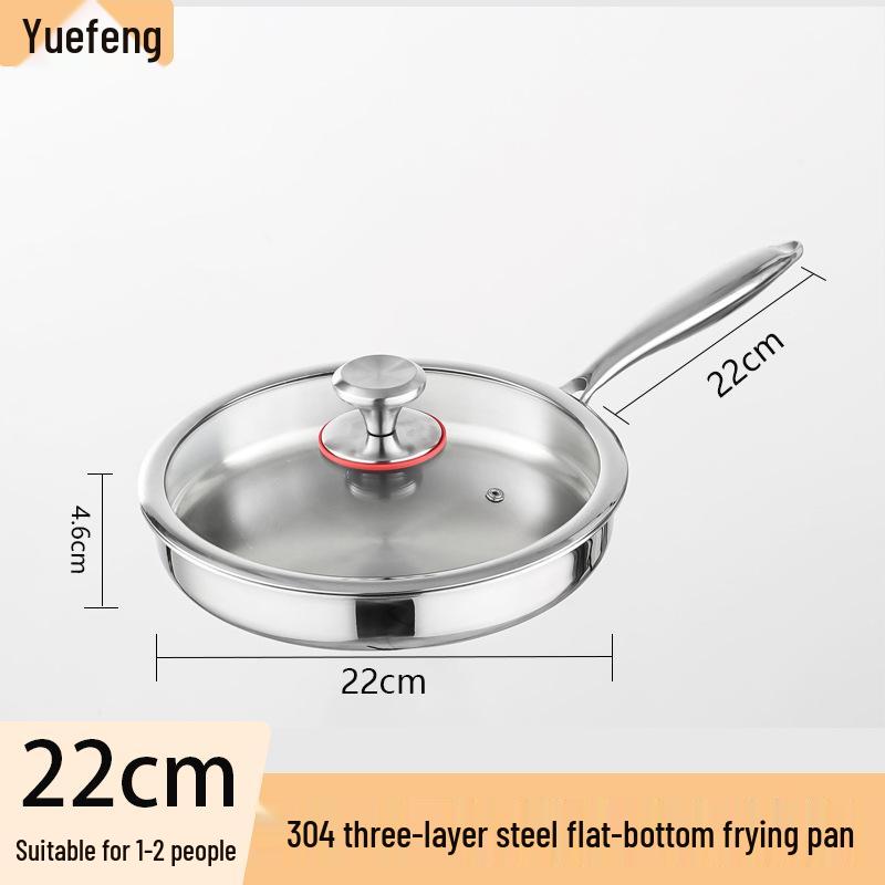 Stainless Steel Non-stick Flat-bottom Frying Pan - Food-grade Omelet & Steak Pan