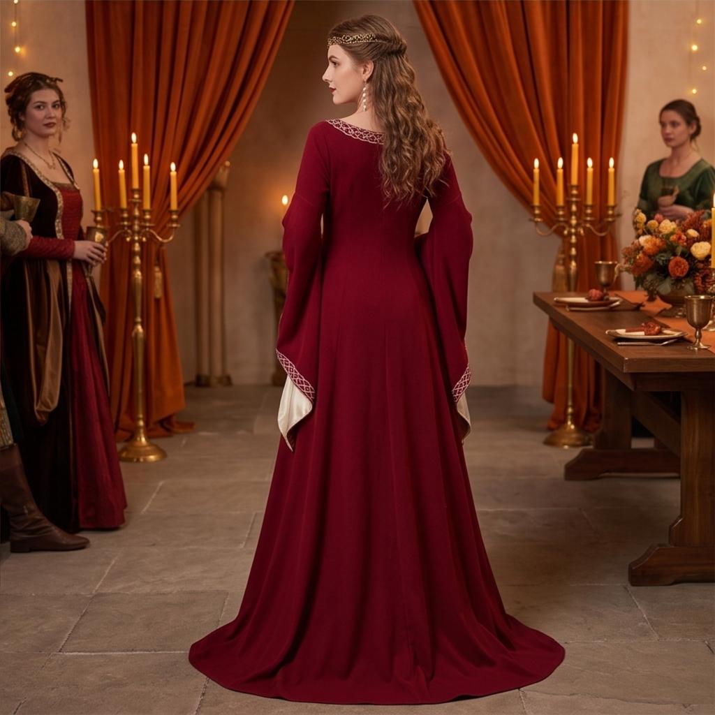 Damen Langarm V-Ausschnitt Bestickt Ausgestellte Ärmel Enganliegendes Kleid