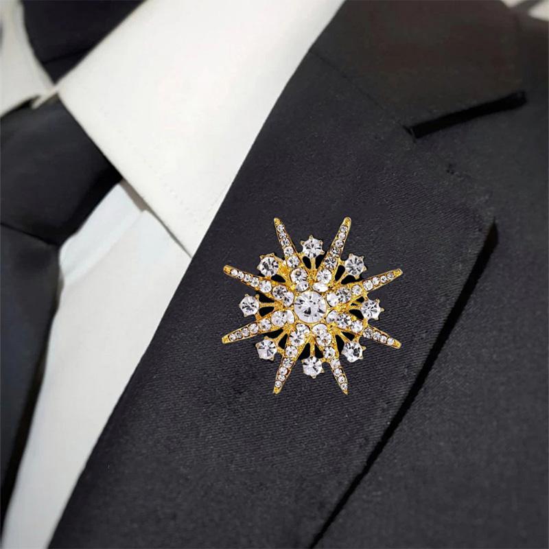Luxury Zircon Star Brooch Men Women Zircon Snowflake Brooch Suit Lapel Pin Fashion Clothes Jewelry Accessories