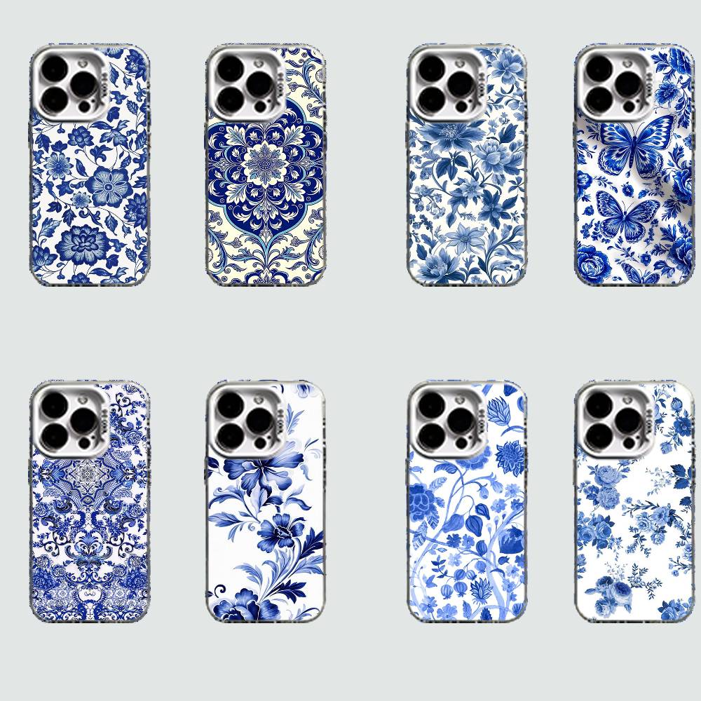 Blue and White Porcelain Funda Hard Phone Case for IPhone 16 15 14 13 12 11 Pro Max Plus16E X XR XS Max Shockproof Full Cover