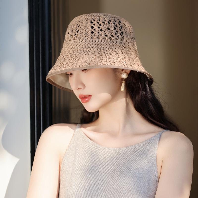 Spring and Summer New Hat Women's Knitted Breathable Bucket Hat Sun Hat Sun Visor Basin Hat