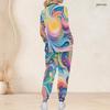 Women Plus Size Nurse Scrub Set V Neck Long Sleeve Printed Pink Purple Pockets Two Piece Outfit