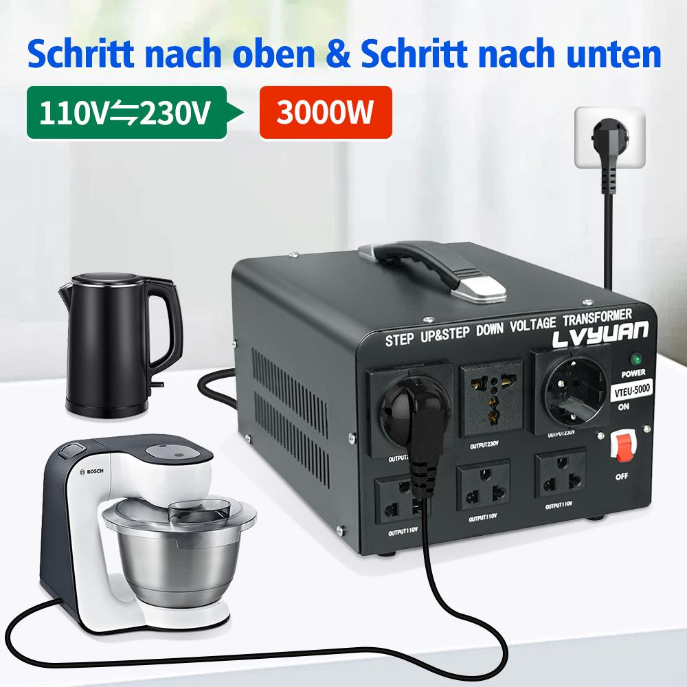 5000W Voltage Converter Transformer Step-Down 220V To 110V AC Power Converter with EU/UK Power Cord, Circuit Breaker Protection