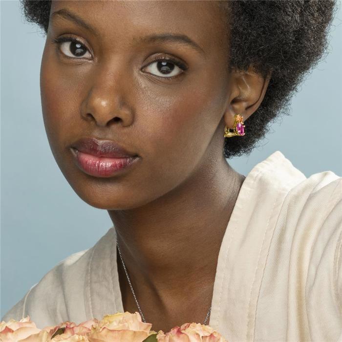 Boucles d'oreilles Luxenter Argent 925 avec zircon rose en finition or 18k - Elsoni