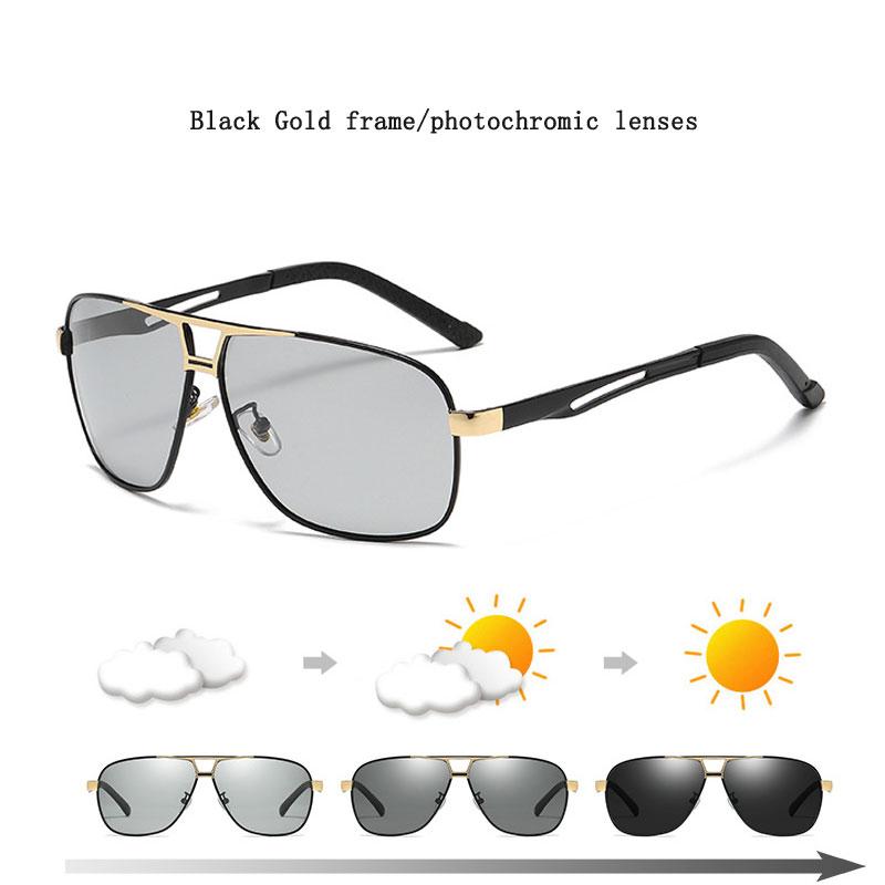 New Fashion Pochromic Sunglasses Men Retro Polarized Driving Sun Glasses Luxury Brand Men's TAC Lens Goggle UV400