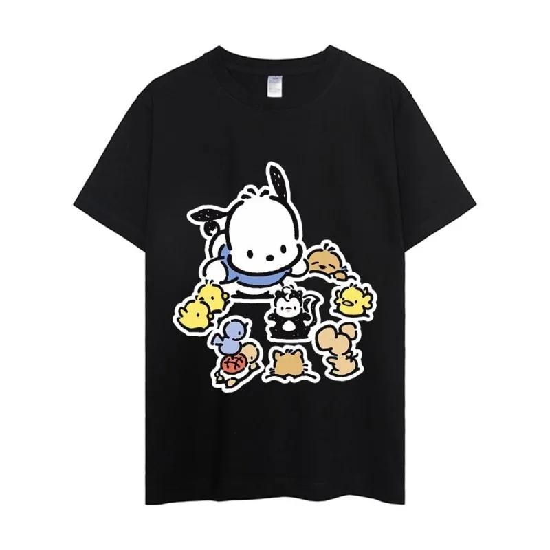 MINISO Sanrio Pochacco T Shirt Women Couple Combination Clothes Short Sleeve Collar Fashion Man Cotton