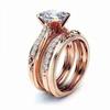 Noble Women Set Rings Rose Gold Color Temperament Elegant Lady Accessories Wedding Anniversary Party Luxury CZ Jewelry