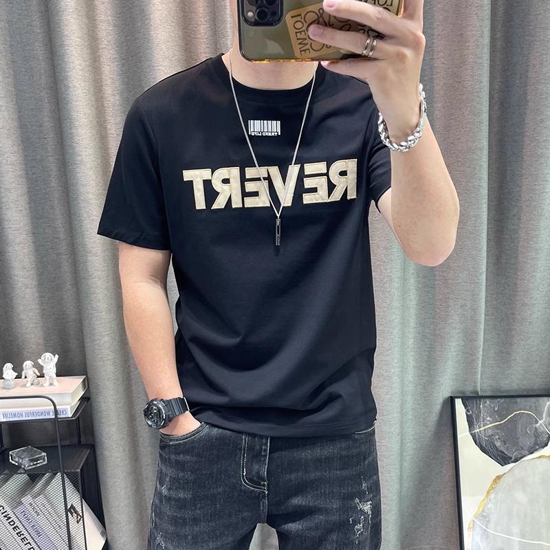 Camiseta Masculina Moderna de Manga Curta com Estampa de Letras 2024