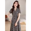 Sanpowa Women's Plaid V-Neck Short Sleeve Mid-Length Dress