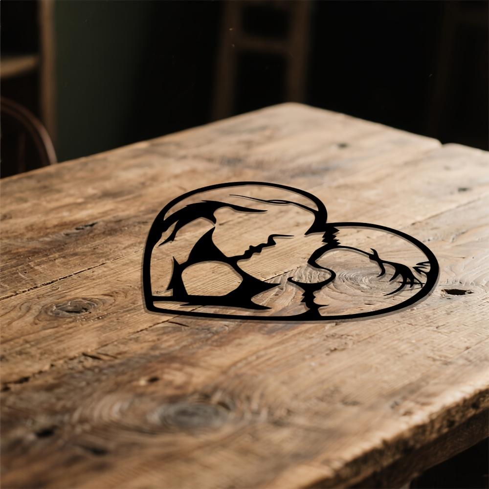 2D Flat Wall Art Couple Kissing in Heart Shape, Iron Metal Decor for Living Room Bedroom Office, 1pc