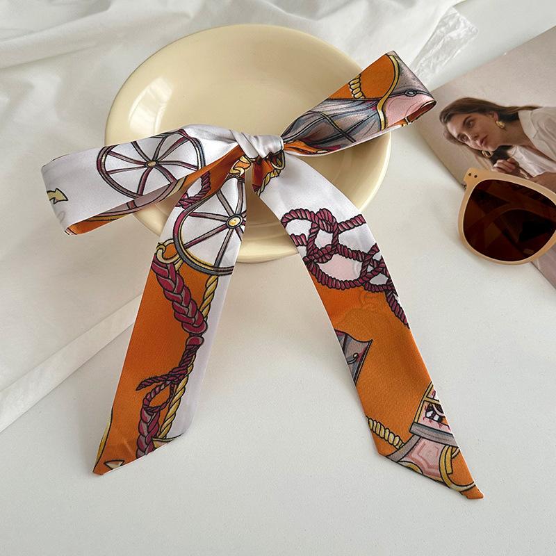 Long silk scarf new niche fashion versatile plaid leopard print neck scarf headscarf headband hair tie decorative belt