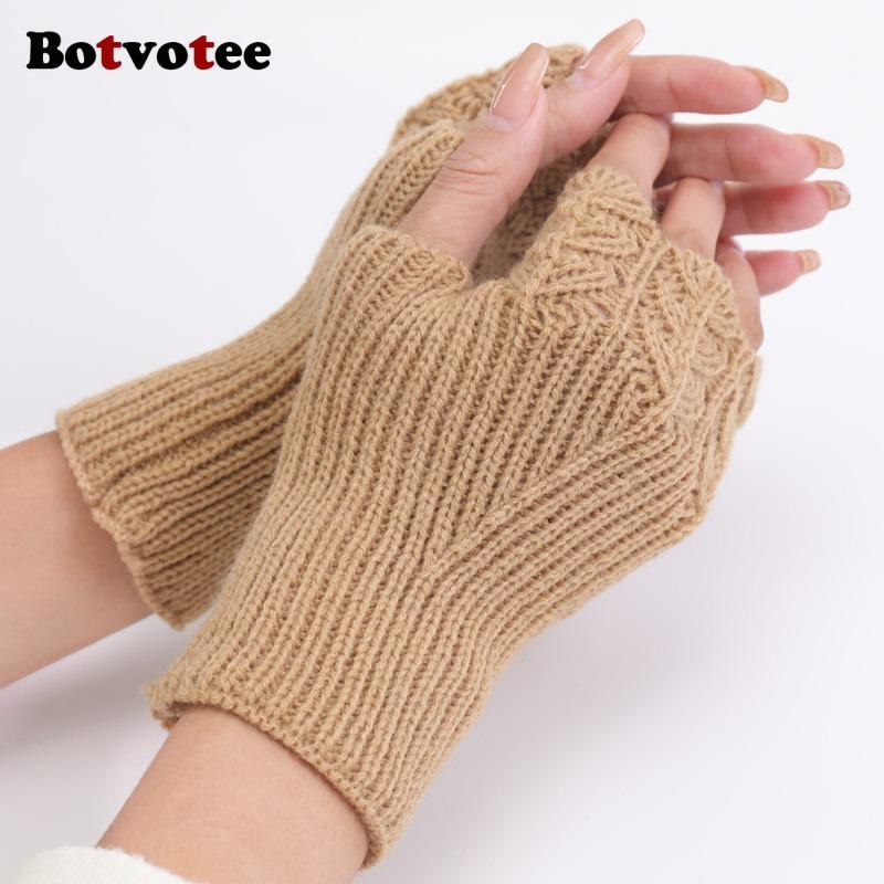 Botvotee Sleeves for Women Arm Warmers Free Shipping Y2k Accessories Burgundy Knit Winter Fingerless Gloves Fashion Arm Guard