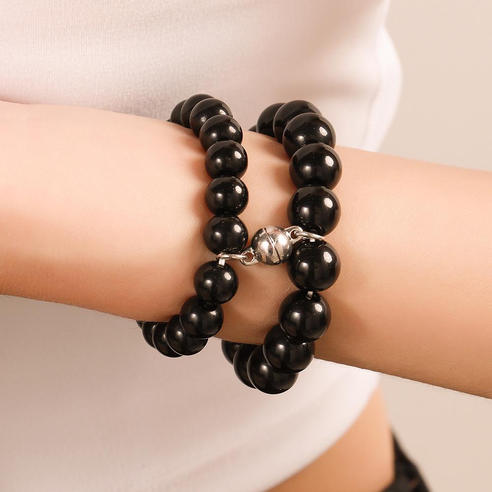 Hot-selling magnet stone couple bracelet, girlfriend bracelet, elastic black diamond bead Buddha bead bracelet set.