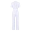 Women Color Block Scrub Romper Short Sleeve Front Zipper Straight Leg Jumpsuit Medical Workwear for Doctor Nurse Salon