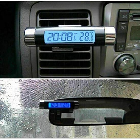 Car Thermometer Clock 2 in 1 Clock Small and Portable LCD Monitor Automotive BacklightClip-on Digital