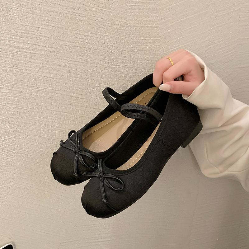 

Luxury Satin Silk Bow Ballet Shoes Woman Mary Jane Flats Sandals 2025 New Brand Classic Bowtie Elastic Band Ladies Soft Loafers 39 чёрный