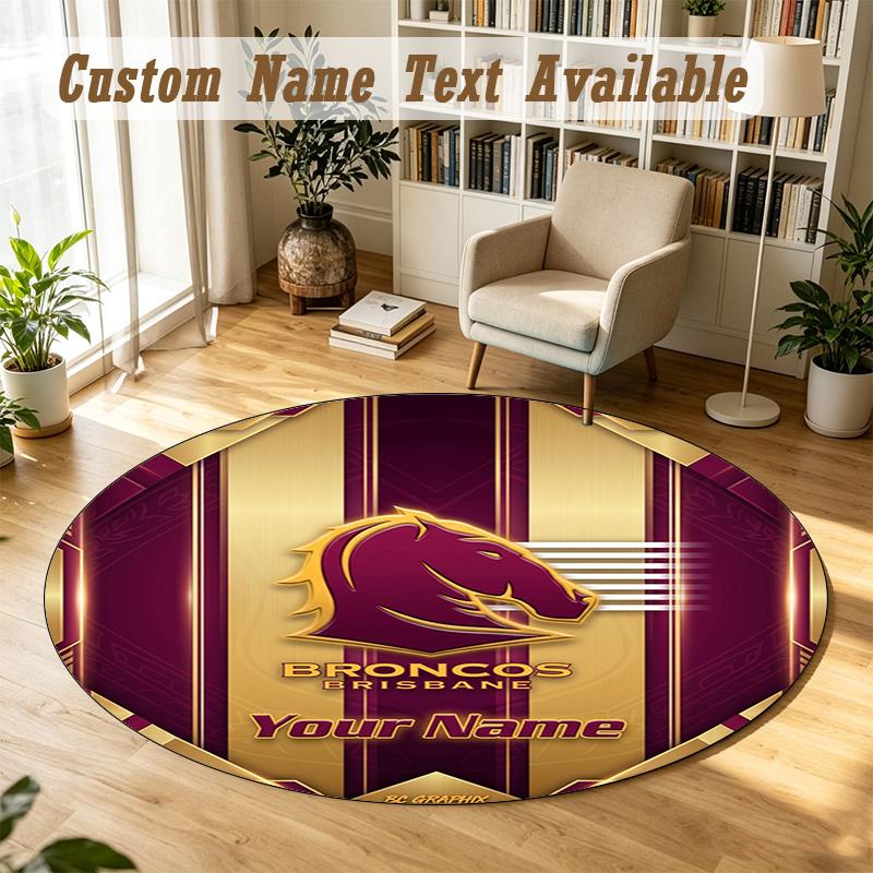 Round Rug Custom NameBrisbane Broncos Pattern Non Slip Carpet Home Floor Decor
