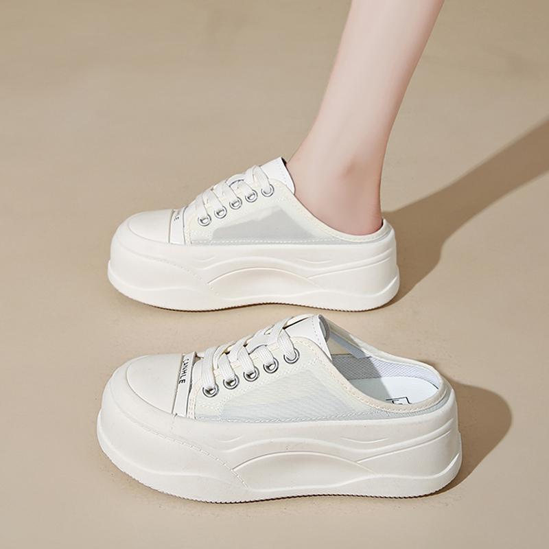 CRLAYDK Women's Slip On Mules Mesh Platform Slippers Ladies Comfortable Backless Slide Walking Summer Loafers Casual Shoes