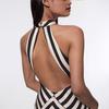 New women's sleeveless backless striped knitted dress for summer