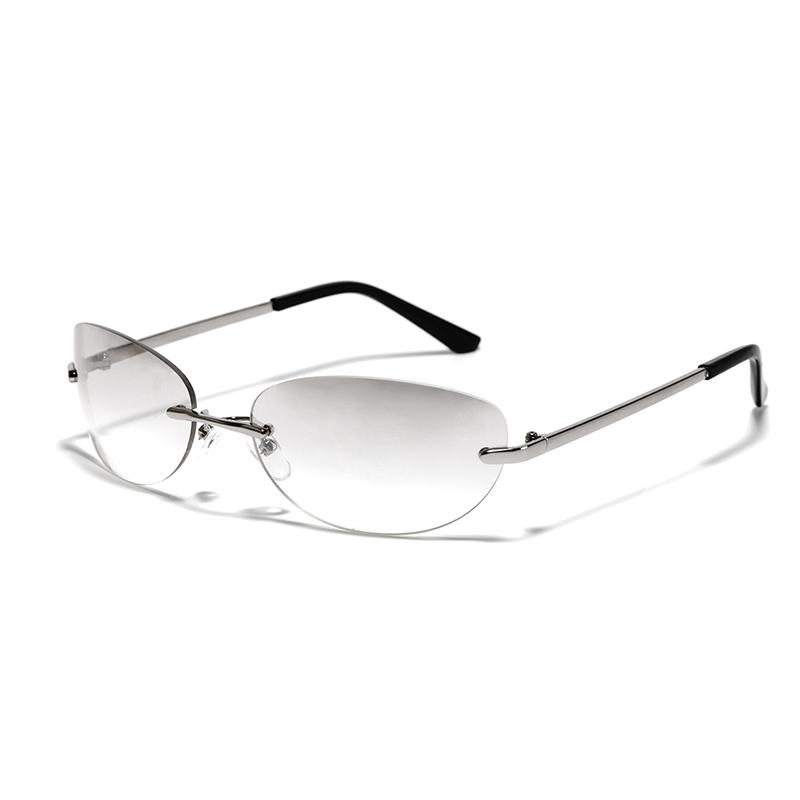 Rimless Sunglasses Women Fashion Oval 2000s Y2k Wrap Around Transparent Gradient Shades Designer Eyewear