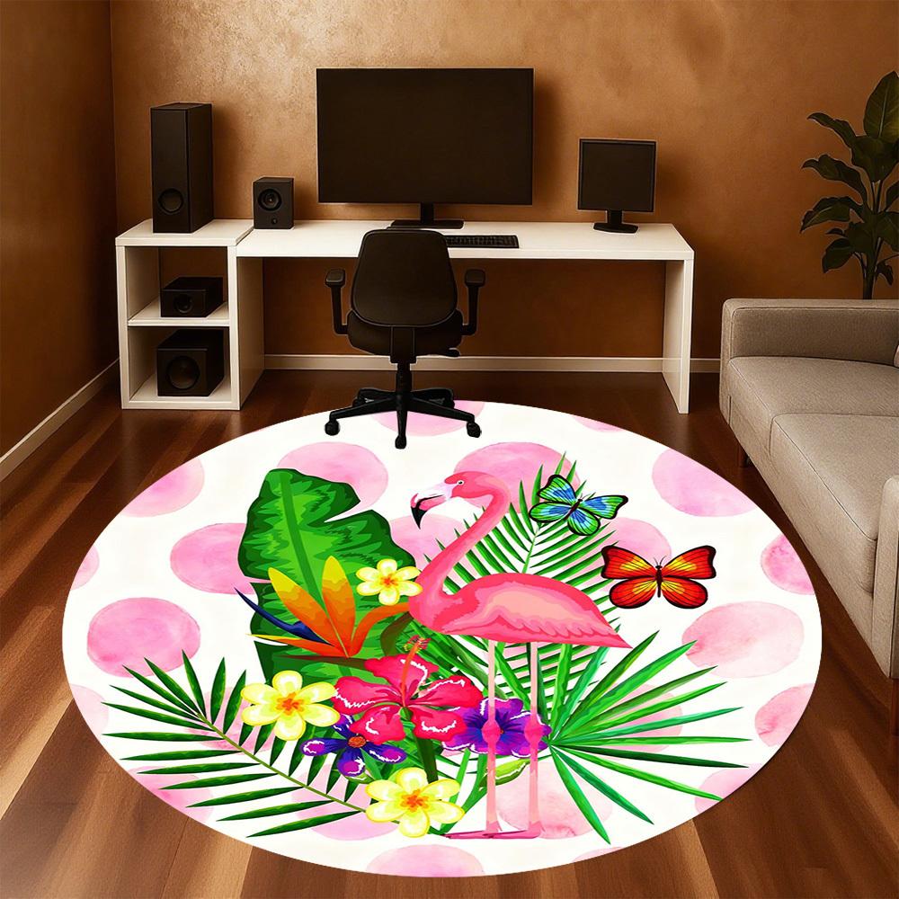1pc Flamingo Tropical Round Chair Mat Office Area Rug - Non-Slip, Floor Mat for Office, Bedroom, Ideal Home Decor Gift C0112007