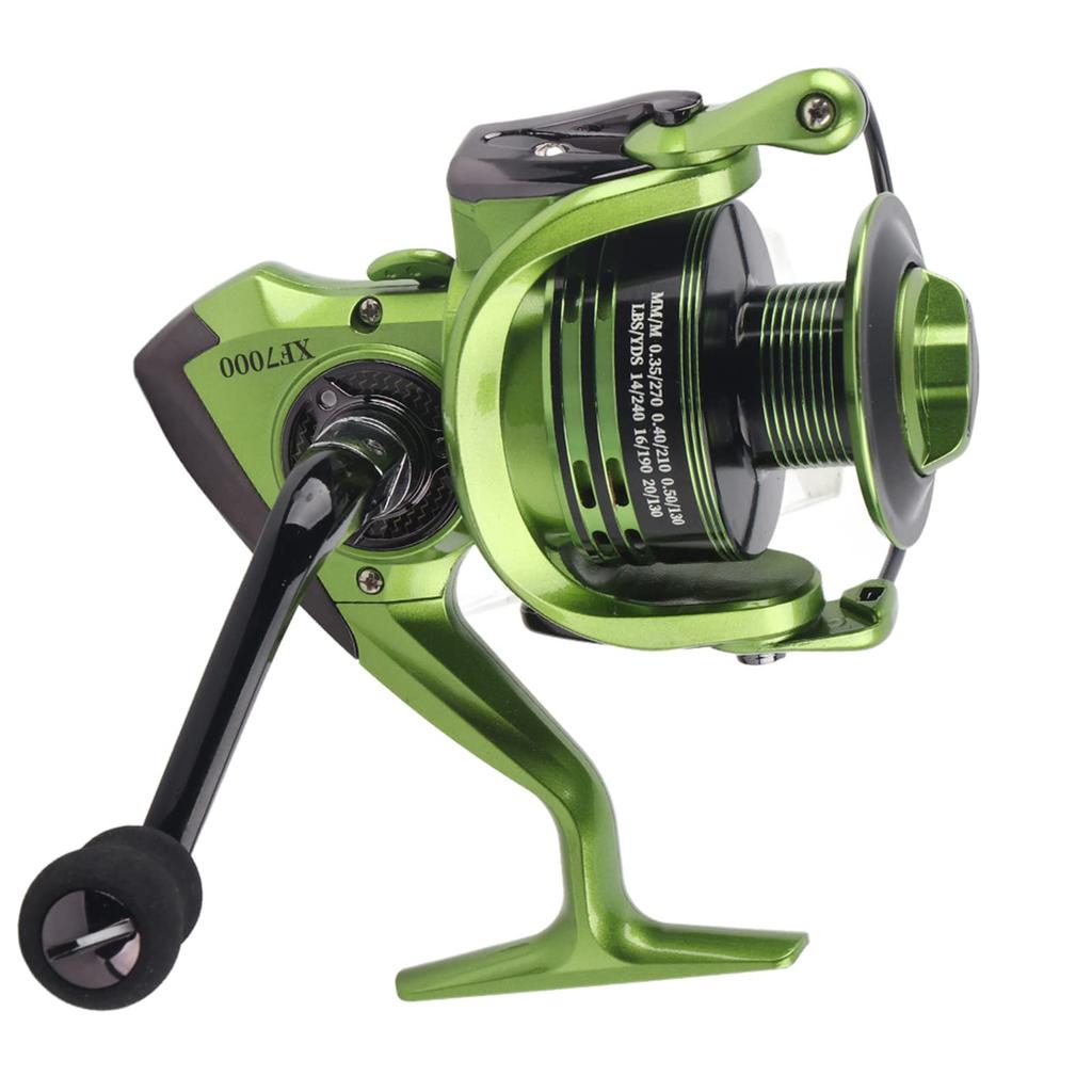 Lightweight metal spinning reel for saltwater fishing highly durable casting suitable for saltwater fishing (Green XF7000), ambidextrous, reel,