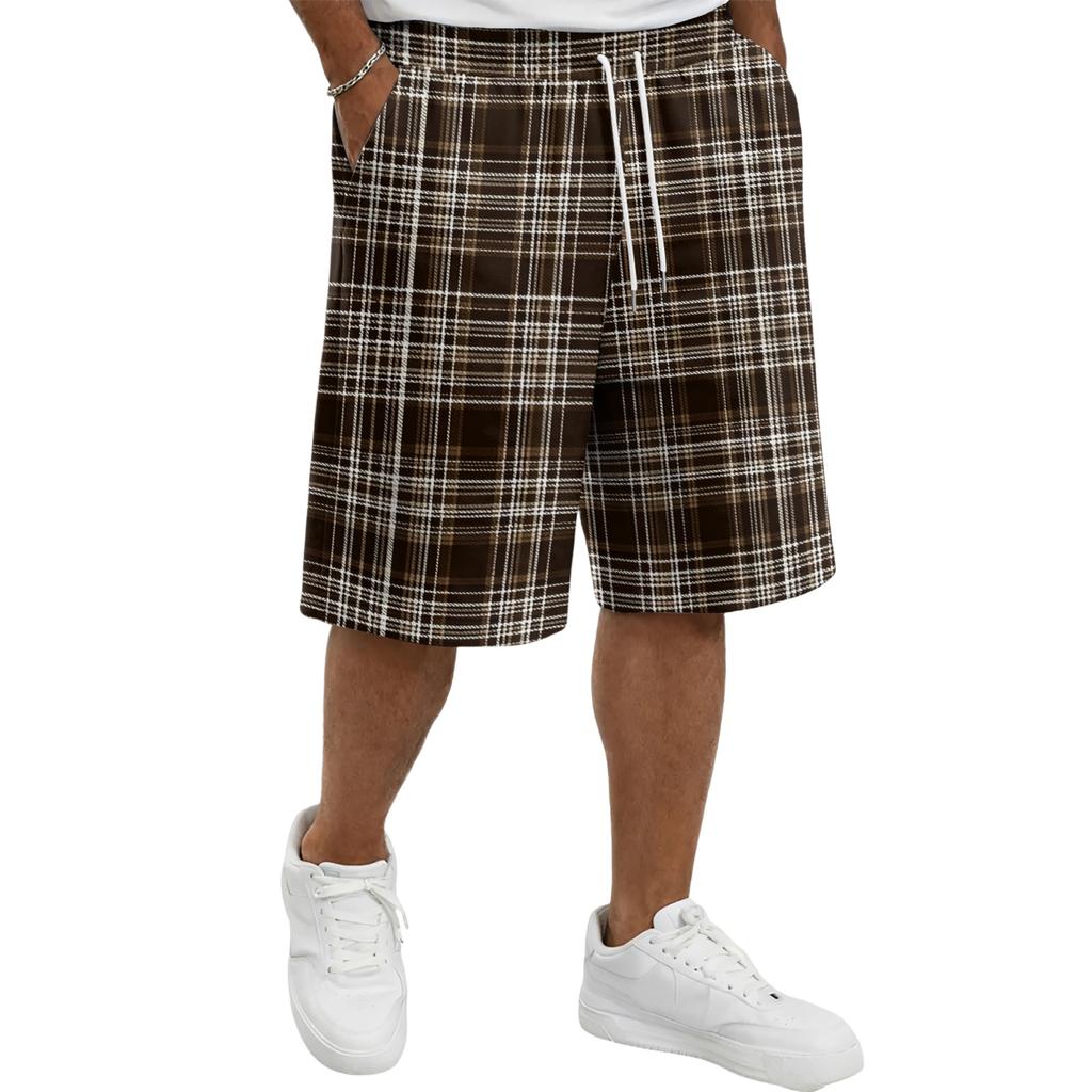 Men's Casual Plaid Drawstring Shorts Relaxed Fit Elastic Waistband Lightweight Breathable Fabric for Everyday Wear