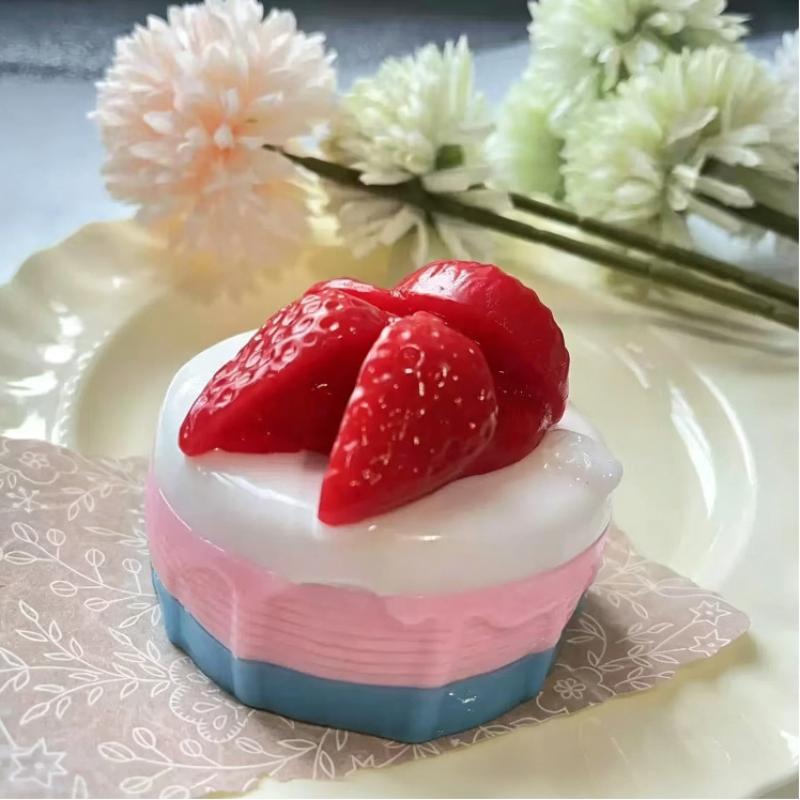 Soft Food Shaped Squeeze Toy Cute Strawberry Mousse Cake Design Stress Relief Toy for Desk Decor Relaxation Use
