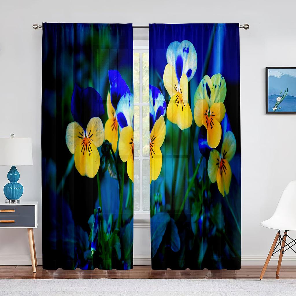 Blommande Träd Körsbärsblom Lila Gul Vita Blommor Skir Voilegardin för Vardagsrum Sovrum Inredning Tyllgardiner Draperier