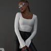 European and American women's clothing new square neck pullover slim-fitting long-sleeved knitted top T-shirt women's short