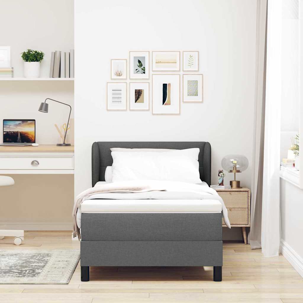 Boxspring Bed with Headboard Dark Grey 100 X 200 Cm Fabric