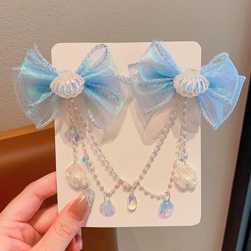 

Детская Милая Детская Русалочка Принцесса Жемчужная Бахрома Бант Лоб Цепочка Шпилька Фея Аксессуары Для Волос Заколка Для Волос 02