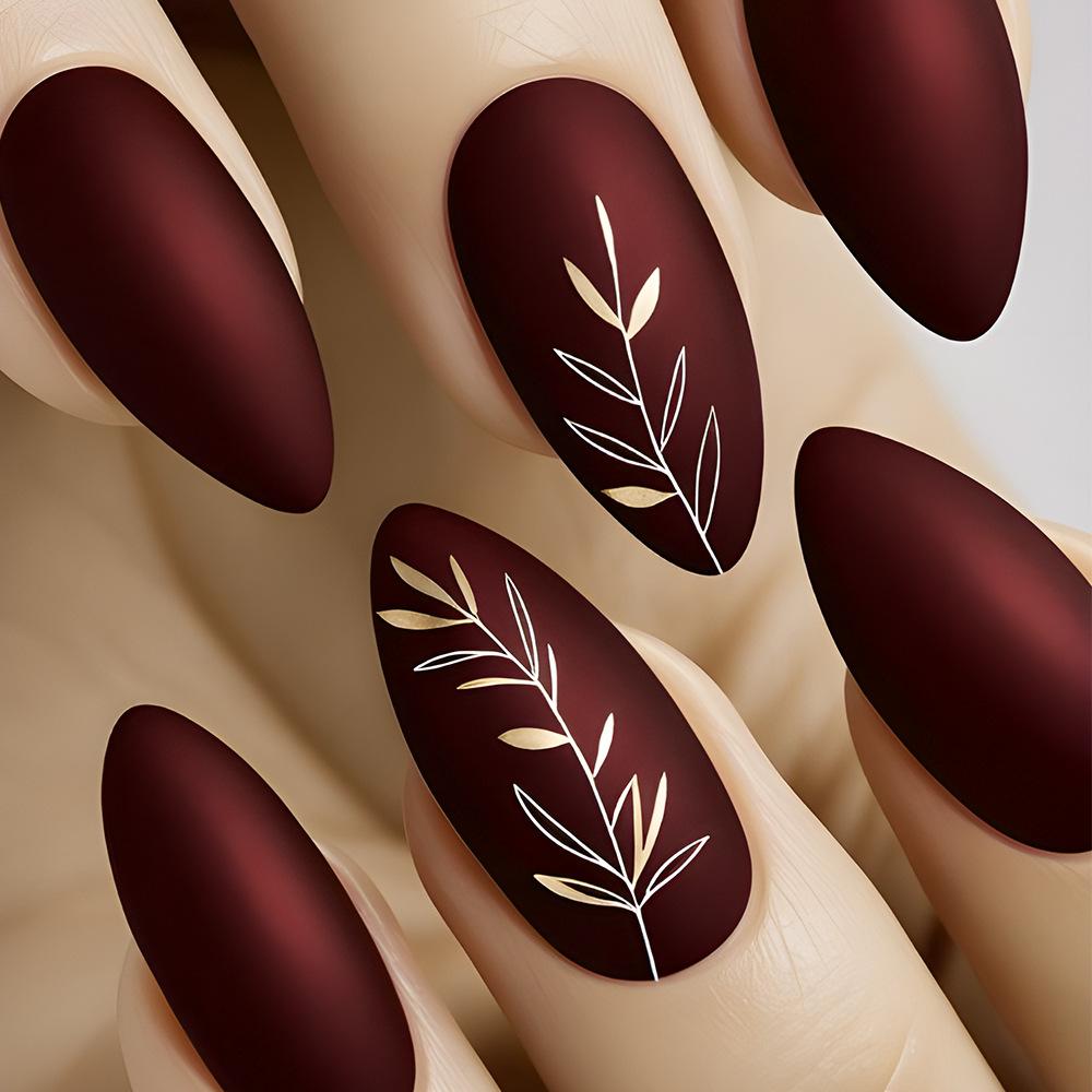 24 Peças Unhas Postiças Amêndoa Fosca Com Cola Gradiente Preto Brilho Borboleta Unhas Falsas Para Outono Inverno