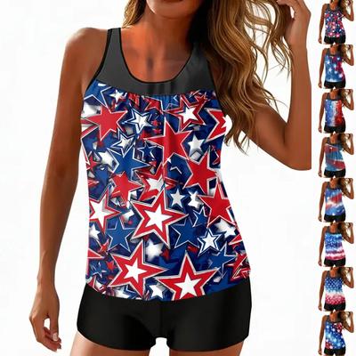 Women's Independence Day Printed Split Swimsuit Sport Swimsuit
