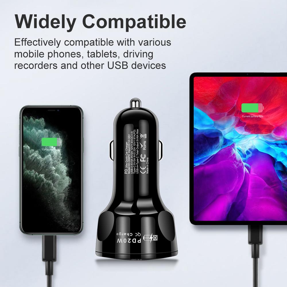 

Car USB Charger PD 20W 4 port Quick Charge 3.0 Universal Type C Fast Charging For iphone Xiaomi redmi note 10 Type C Car