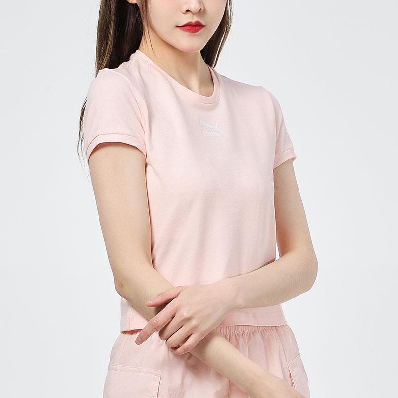 Puma Classics Casual Printed Crew Neck Short Sleeve T-Shirt Women Tops Light-Pink 532562-27