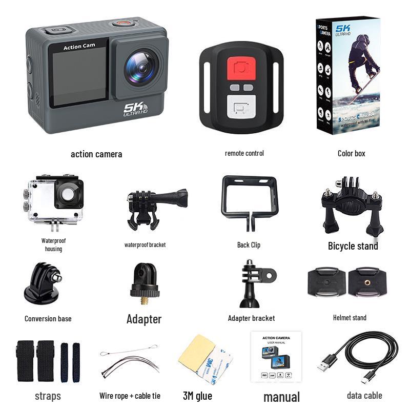 5K HD Sports Camera with WiFi & Waterproof Diving Capabilities - First-Person Perspective Photo & Video Recorder